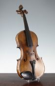 A late 19th century German violin, with interior label for Joseph Guarnerius, back 14.25in.