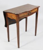A George III mahogany side table, the serpentine top with single drop leaf and drawer, on tapering