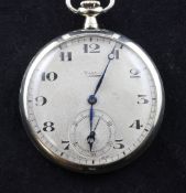 An early 20th century Swiss 18ct white gold keyless lever dress pocket watch, retailed by Mappin,