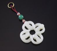 A Chinese white jade `chilong` pendant, Song-Ming dynasty of quatrefoil shape with four interlocking