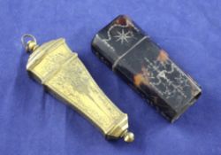 A mid 18th century German gilt metal etui, of rectangular tapering form, with engraved foliate
