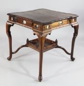 A Chinese rosewood square centre table, the frieze inset with Chinese dreamstone marble panels and