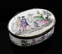 A late 18th/early 19th century oval enamel snuff box, decorated with a religious subject, probably