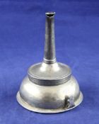 A George III silver wine funnel, with engraved monogram, reeded borders and shaped thumbpiece, Moses