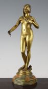 After Antoine Carles. "La Jeunesse", an Art Nouveau gilt bronze figure of a standing maiden