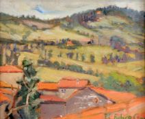 Elizabeth Campbell Fisher-Clay (American, 1871-1959)oil on wooden panel,Spanish Pyrenees,signed,8