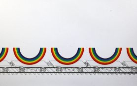Patrick Hughes (b.1939)screenprint,Rainbows on a Train,signed and dated `80, titled and no.22/150 in