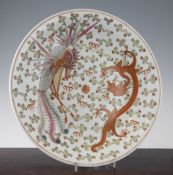 A Chinese famille rose "dragon and phoenix" dish, Qianlong six character mark but later, the