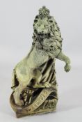 A Victorian Blanchard terracotta figure of a lion, from a Royal coat of arms, marked to base, 40in.
