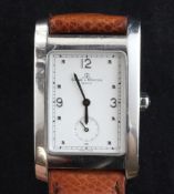A stainless steel Baume & Mercier quartz wrist watch, with rectangular dial with dot and quarterly