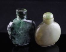 A Chinese green jade snuff bottle and a green jadeite snuff bottle, 19th/20th century, the celadon
