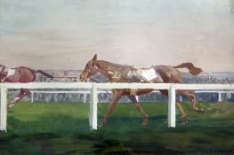 Charles Walter Simpson (1885-1971)gouache,Riderless horses after Bechers, Grand National,signed,14 x
