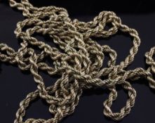 A 9ct gold rope twist necklace, 45 grams, 59in.