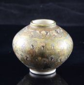 A Japanese Satsuma pottery small ovoid vase, by Meizan Hododa, Meiji period, painted with rows of