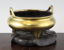 A Chinese heavy bronze censer, Xuande six character mark, probably 18th / 19th century, of pot