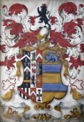 A George III Welsh armorial painting, depicting the crest and coat of arms, recording a descent from