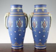 A pair of Villeroy and Boch Mettlach stoneware ovoid vases, late 19th century, each decorated in