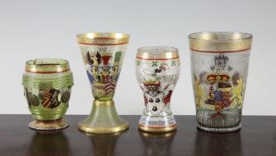 A collection of four German Historismus enamelled drinking glasses, late 19th century, each