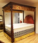 A Victorian style mahogany four poster bed, the turned end posts with lion mask mounts, mattress 4ft