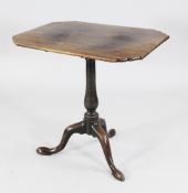 A George III mahogany tripod table, the rectangular tilt top with shaped corners, W.2ft 3in.