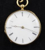 An early 20th century French 18ct gold and blue enamel keywind fob watch, with Roman dial and