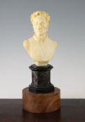 A 19th century carved alabaster bust of Dante, on an octagonal marble and black slate column and