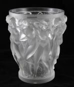 A large Lalique `Bacchantes` frosted glass vase, post war, engraved mark Lalique R. France, 9.75in.