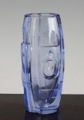 A James Powell & Sons, Whitefriars sapphire glass vase, designed by William Wilson, of elongated