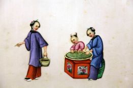 A collection of thirty six Chinese pith paintings of agriculture and crime and punishment, the