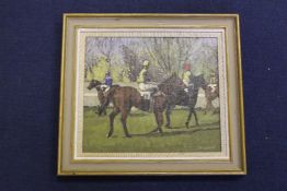 Ian Lamont (1964-)oil on board,Before The Start, Epsom Spring Meeting,signed,13.5 x 15.5in.
