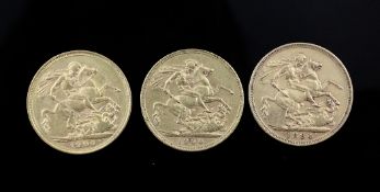 Three Victoria gold full sovereigns, 1894 & 1900(2).