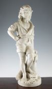A late 19th century Italian carved marble figure of a fisherboy beside his net and catch, on