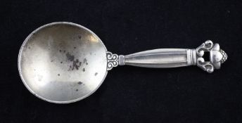 A Georg Jensen sterling silver acorn pattern caddy spoon, post 1945 mark, 4in.