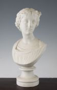 A Copeland parian bust `Music`, modelled by L.A.Malempre, c.1874, impressed marks, 14.75in.
