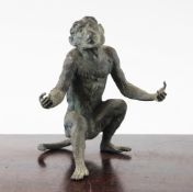 A 19th century Austrian Franz Bergman bronze model of a seated monkey, with arms outstretched once