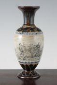 A Doulton Lambeth Stoneware vase, by Hannah Barlow, the central band incised with cattle in a