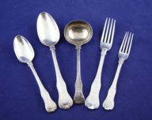 A Victorian and later matched suite of silver fancy pattern flatware for twelve, comprising fifty