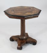 A Regency octagonal centre table, the top with rosewood and satinwood parquetry inlay within an