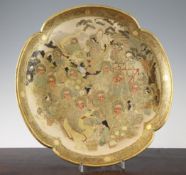 A Japanese Satsuma pottery quatrefoil dish, Meiji period, by Gyokuzan, decorated with rakan and