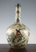 A large Chinese famille verte crackle glaze bottle vase, incised Qianlong seal mark, late 19th