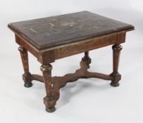 An 18th century and later rectangular Dutch centre table, the top inlaid in bone with the