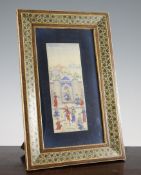 An Islamic rectangular ivory painted panel, within a sadeli easel frame, 30.5in.