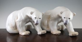 Two Bing & Grondahl models of Polar bears, green printed mark, model 1857 and incised mark KK for