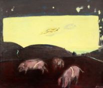 Harold Mockford (1932-)oil on canvas,`Pigs (near Birling Gap), 1988,signed,17 x 19.5in.