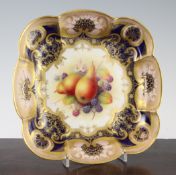 A Royal Worcester fruit painted dessert dish, by A. Shuck, painted with blackberries and pears