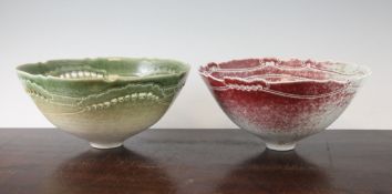 Peter Lane. Two Studio porcelain bowls, last quarter 20th century, both bowls pierced and