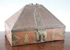 A late 19th / early 20th century Indian hardwood box, with shaped brass hinges and mounts, with