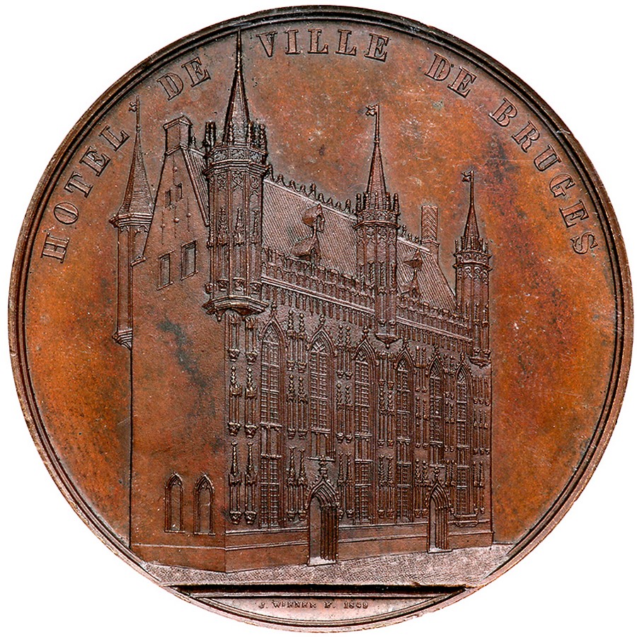 Belgium. Medal, 1849. Hoydonck-51. Bronze. 50 mm. By J. Wiener. Hotel De Ville De Bruges. PCGS