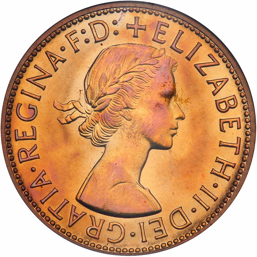 Australia. Proof Penny, 1959 (P). KM-56. Elizabeth II. Mintage 1,030. NGC graded Proof 66 Red &