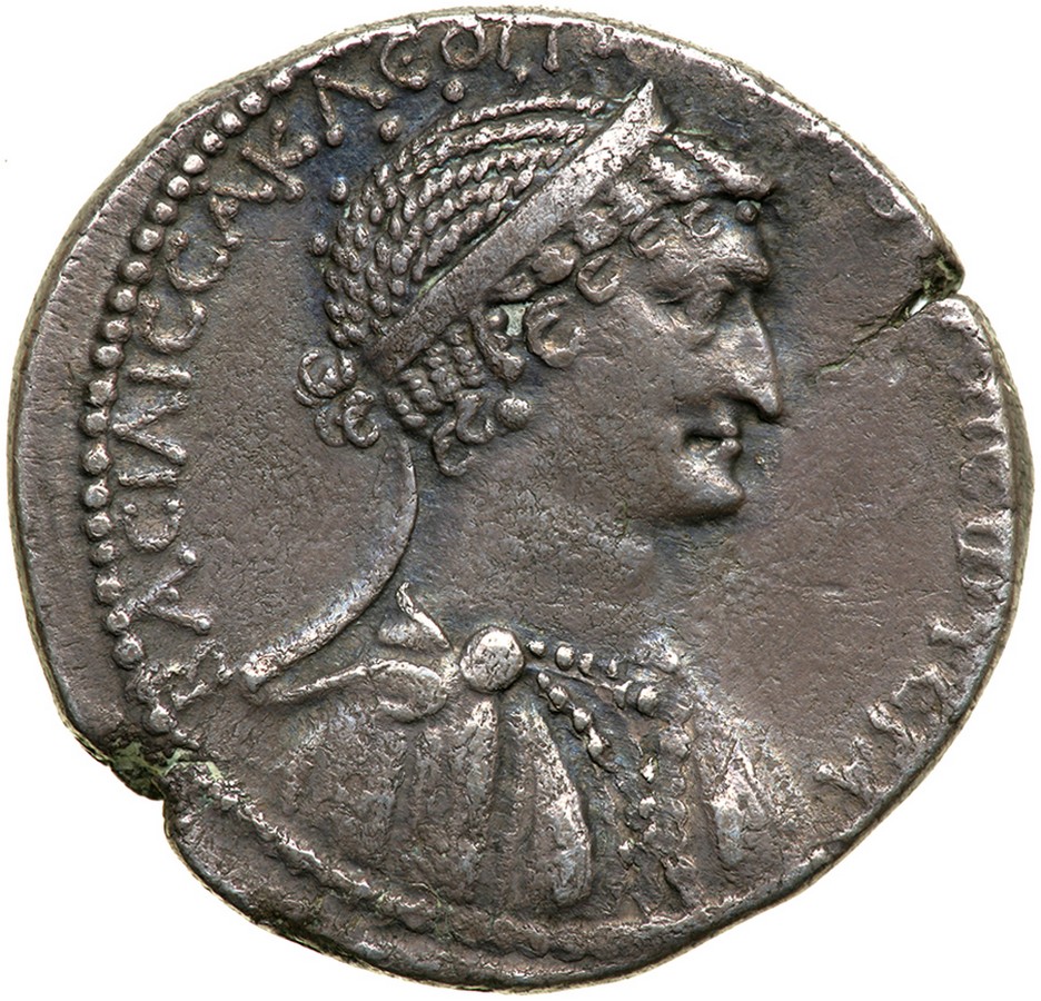 Mark Antony and Cleopatra. Silver Tetradrachm (14.9 g), 36 BC. Antioch. BACI?ICCA K?EO?[ATPA TEA